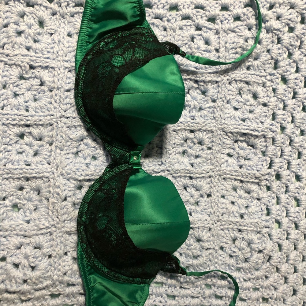Green Satin and Lace Bra